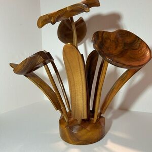 MCM Vintage Wooden Carved Flower Display